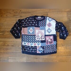 Gitano Navy and Pink Patchwork Knit Pullover
